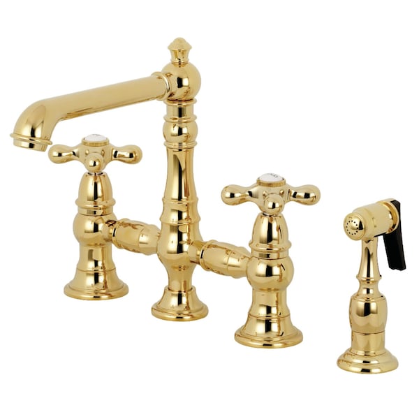 KS7272AXBS English Country 8" Bridge Kitchen Faucet W/ Sprayer, Brass